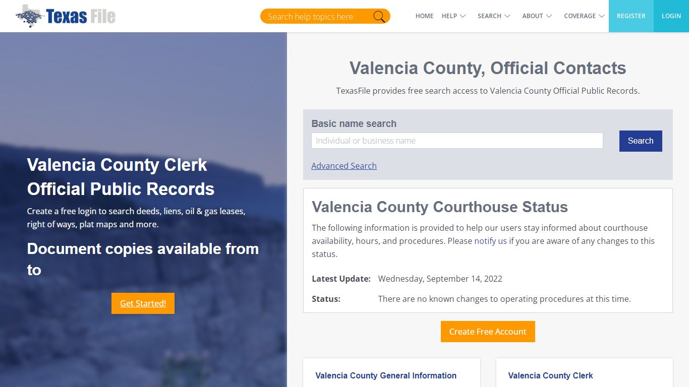 Valencia County Clerk Official Public Records | TexasFile