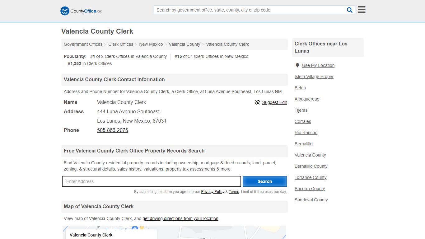 Valencia County Clerk - Los Lunas, NM (Address and Phone)